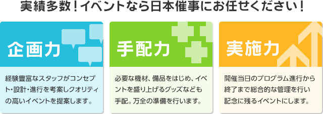 実績多数！イベントなら日本催事にお任せください。企画力／手配力／実施力